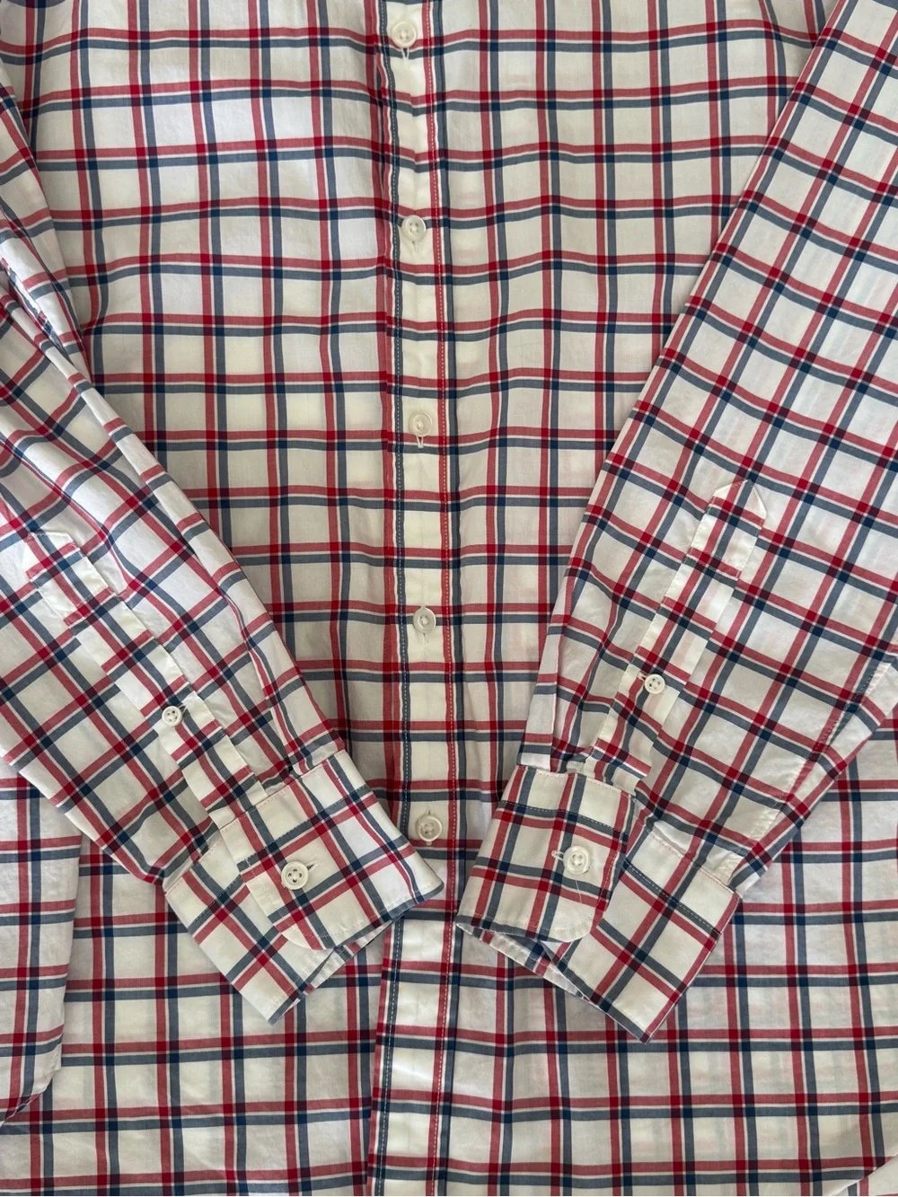 J.Crew Ludlow‎ Men's Plaid Dress Shirt 120s 2-Ply Cotton L Red White Blue